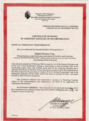 Unacash certificate